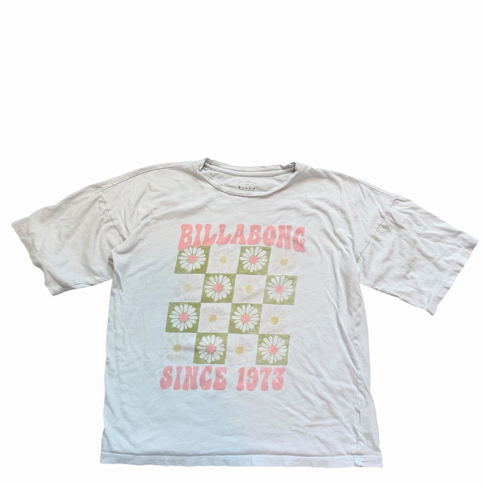 Billabong Womens Daisy Checkerboard Graphic T-Shirt Light Blue Small